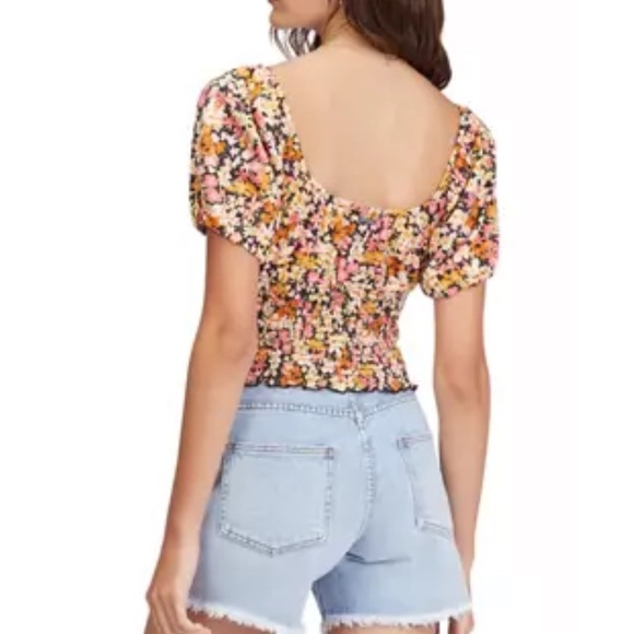 Billabong Floral Smocked “get along” puff sleeve Women's crop Top - Picture 11 of 11